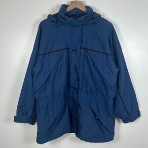 Helly Hansen Mens Helly Tech Full-Zip Waterproof Blue Hooded Rain Jacket Medium